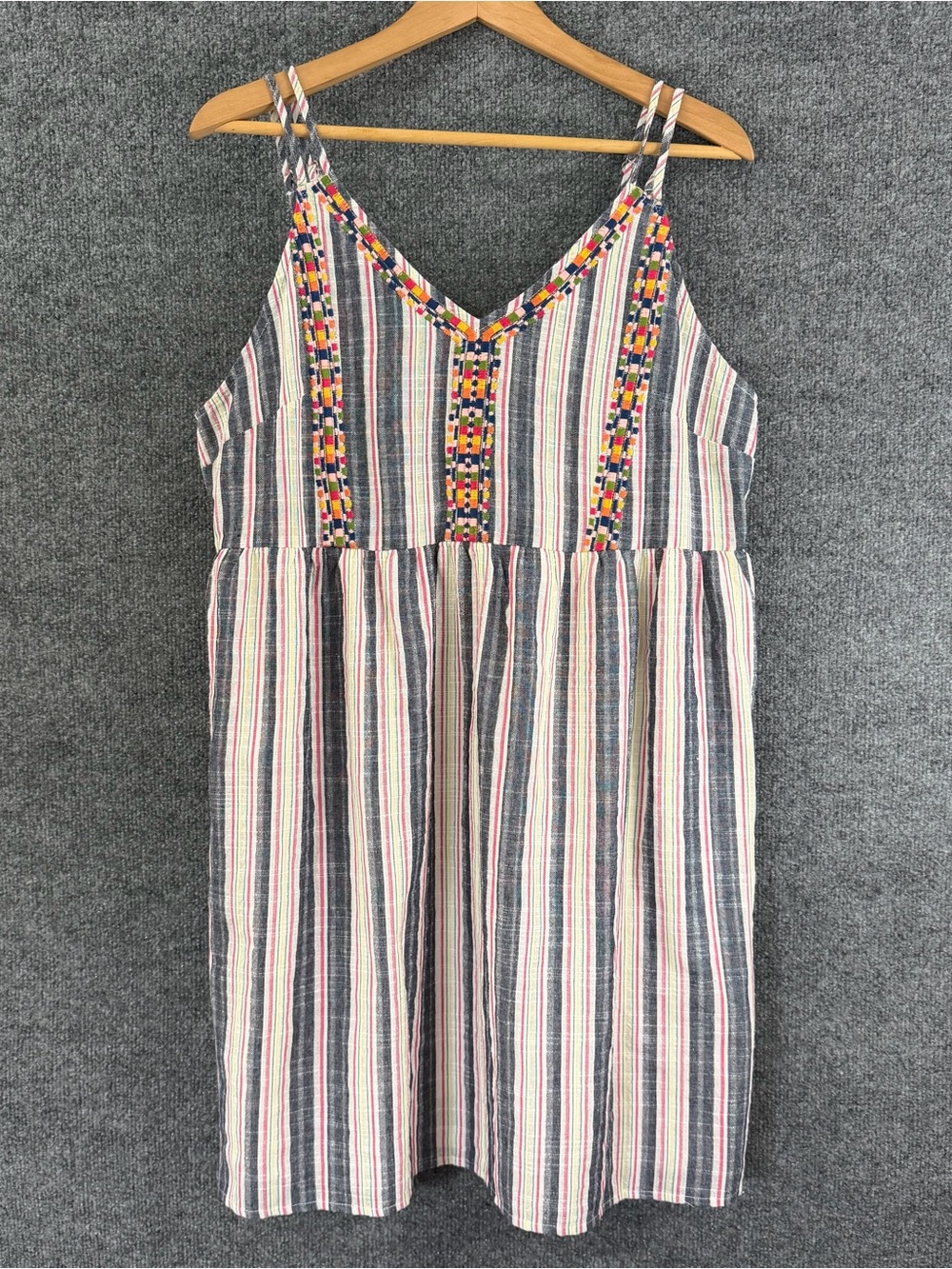 Savanna Jane Womens Embroidered Striped Mini Dress Size Large Boho Vacation